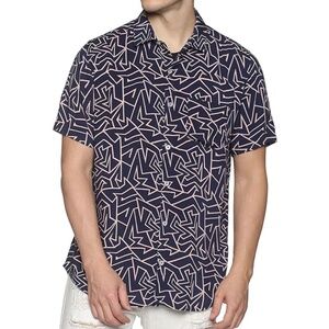 Original Use Mens Womens Shirt Geometric Blue Pink Short Sleeve Button Up XXL